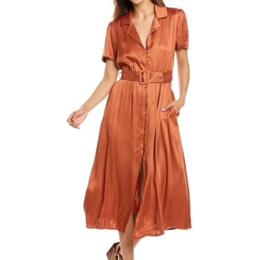 WeWoreWhat Camp Satin Collar Shirt midi Dress Clay NWT 69.00 Size Small - Picture 7 of 7